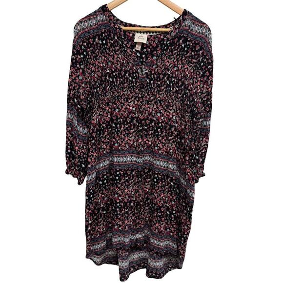 Knox Rose Boho Floral Dress | XL | Smocked Button Front | 3/4 Sleeve - Picture 1 of 7